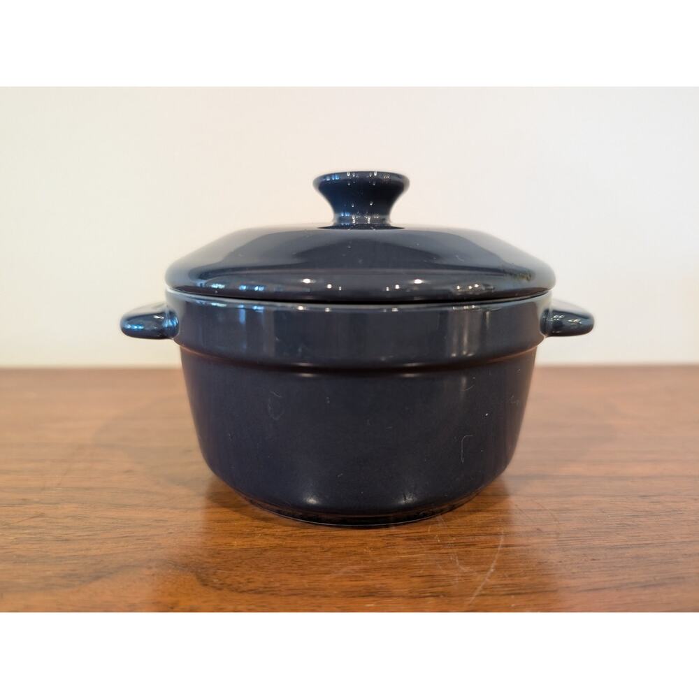 Set of 2 Food Network Mini Crocks With Lids – Navy Blue Ceramic – CLEAN